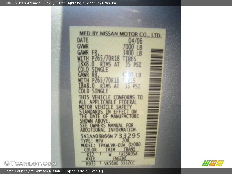 Silver Lightning / Graphite/Titanium 2006 Nissan Armada LE 4x4
