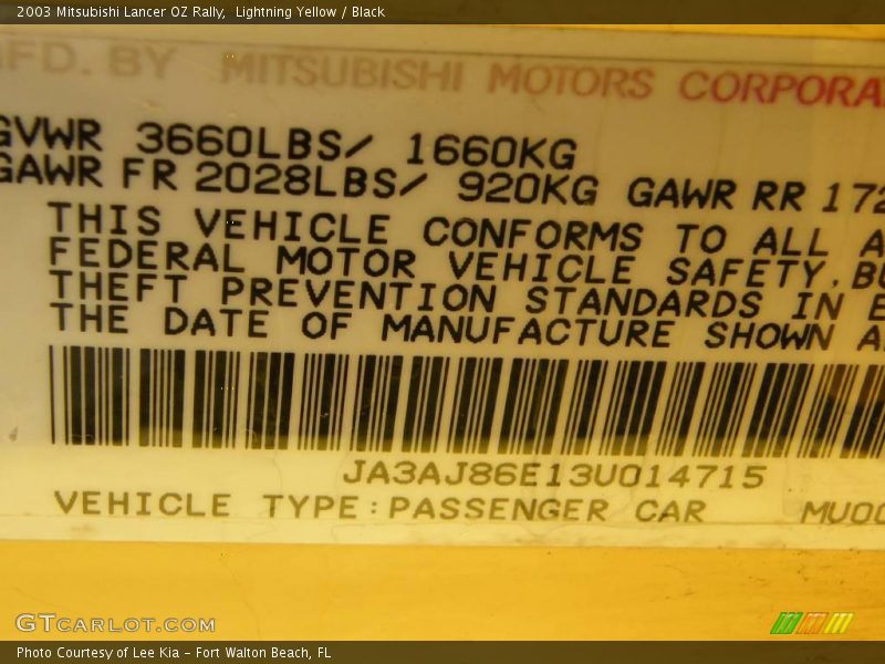 Lightning Yellow / Black 2003 Mitsubishi Lancer OZ Rally