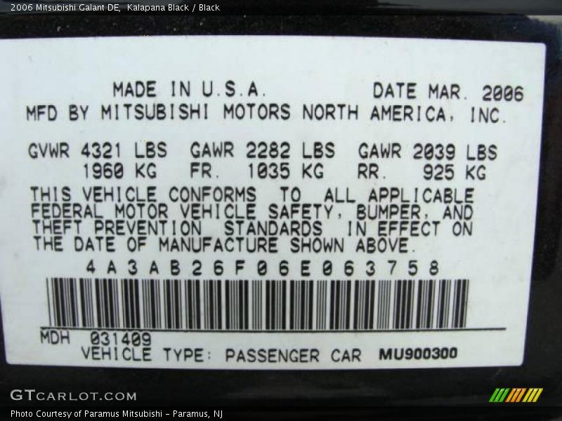 Kalapana Black / Black 2006 Mitsubishi Galant DE