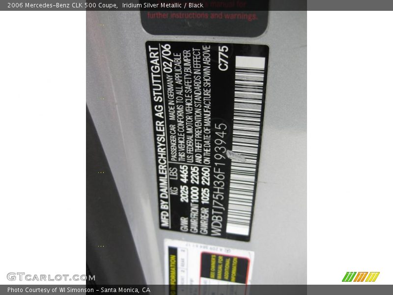 Iridium Silver Metallic / Black 2006 Mercedes-Benz CLK 500 Coupe