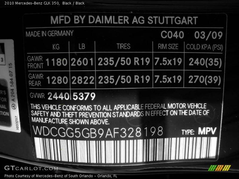 Black / Black 2010 Mercedes-Benz GLK 350