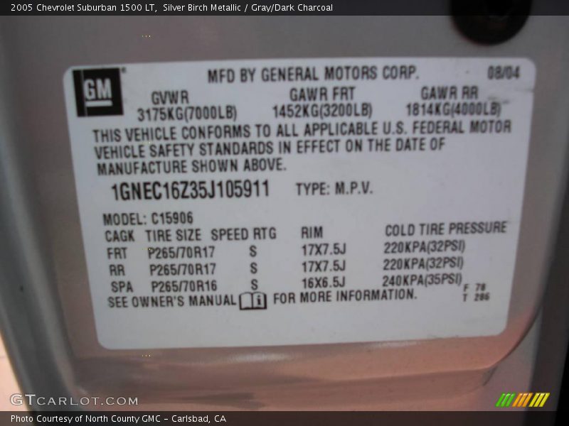Silver Birch Metallic / Gray/Dark Charcoal 2005 Chevrolet Suburban 1500 LT