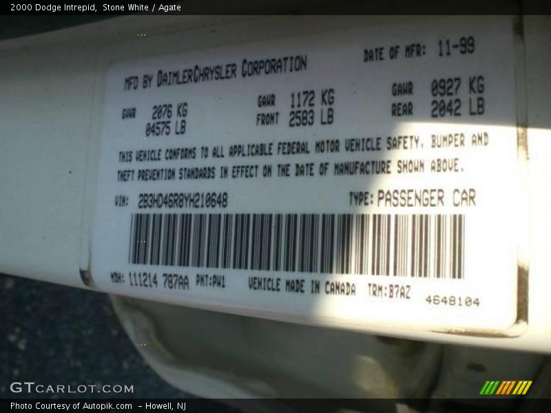 Stone White / Agate 2000 Dodge Intrepid