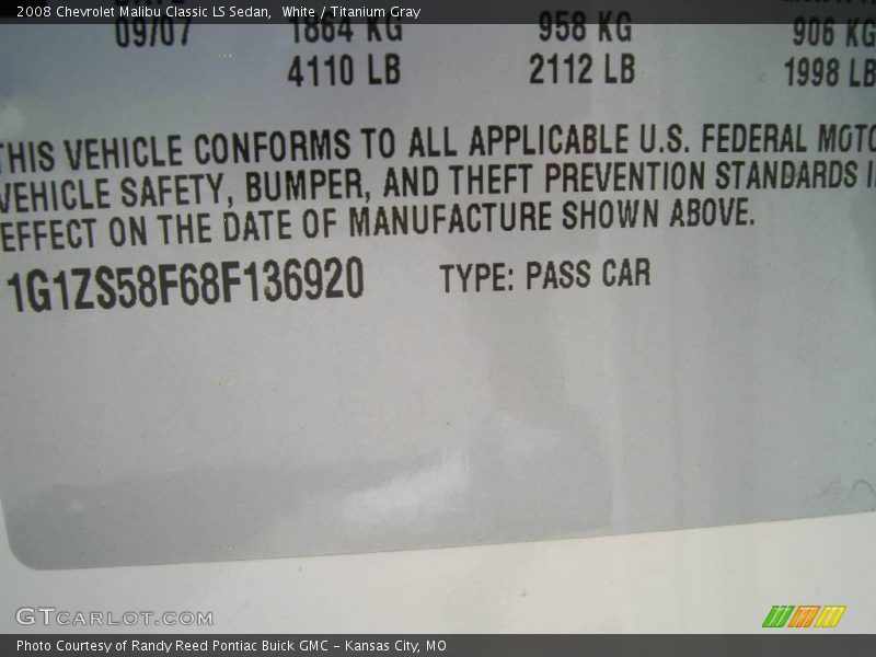 White / Titanium Gray 2008 Chevrolet Malibu Classic LS Sedan