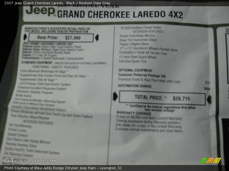 Black / Medium Slate Gray 2007 Jeep Grand Cherokee Laredo