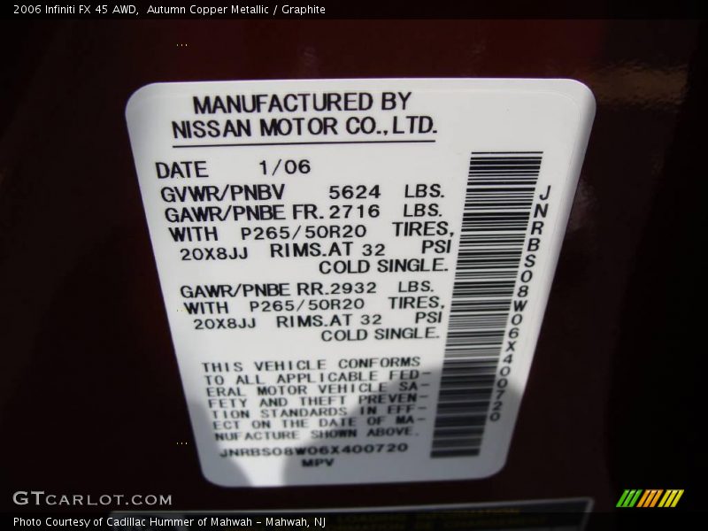 Autumn Copper Metallic / Graphite 2006 Infiniti FX 45 AWD