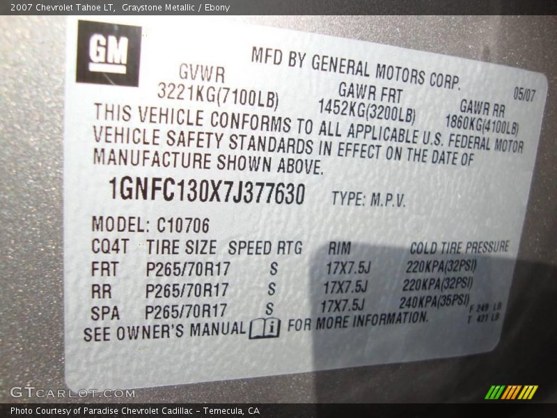 Graystone Metallic / Ebony 2007 Chevrolet Tahoe LT