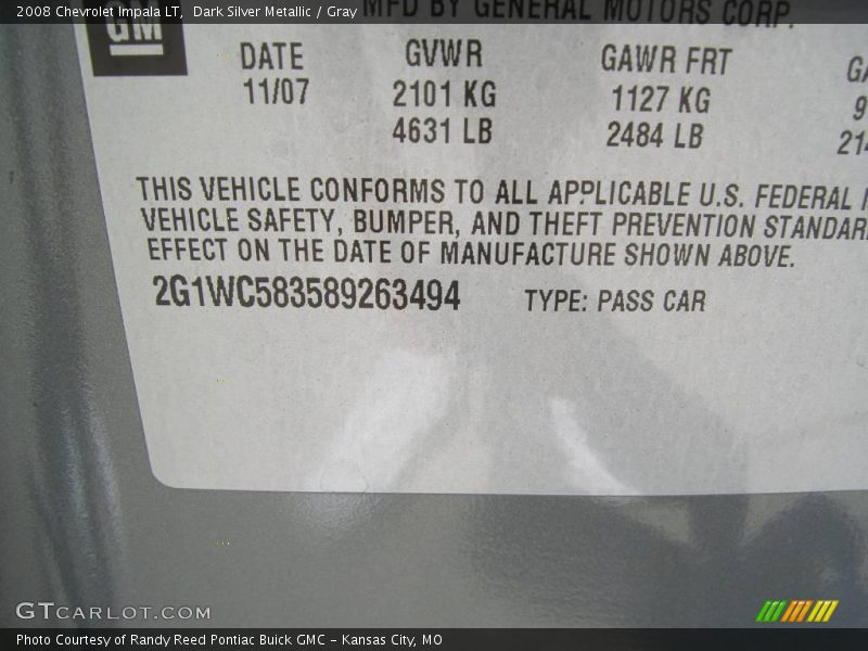 Dark Silver Metallic / Gray 2008 Chevrolet Impala LT
