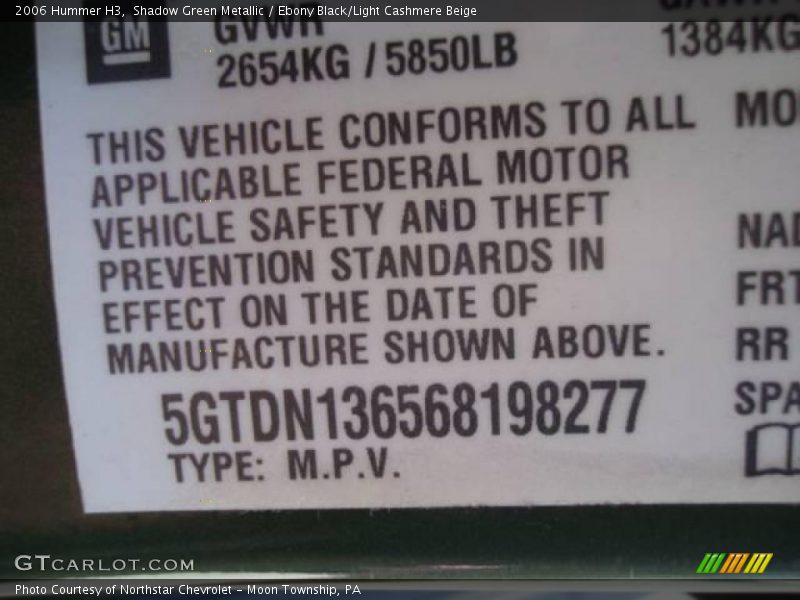 Shadow Green Metallic / Ebony Black/Light Cashmere Beige 2006 Hummer H3