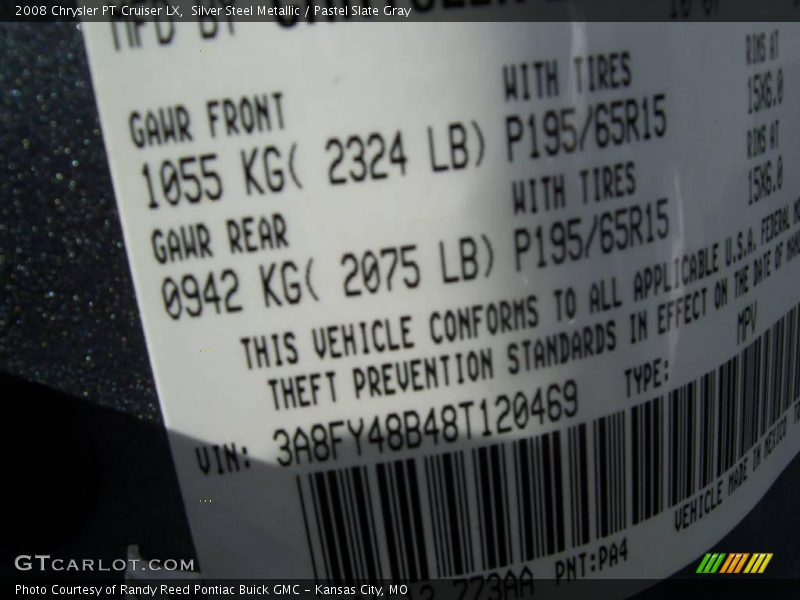Silver Steel Metallic / Pastel Slate Gray 2008 Chrysler PT Cruiser LX
