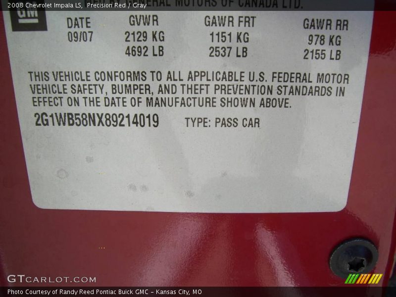 Precision Red / Gray 2008 Chevrolet Impala LS
