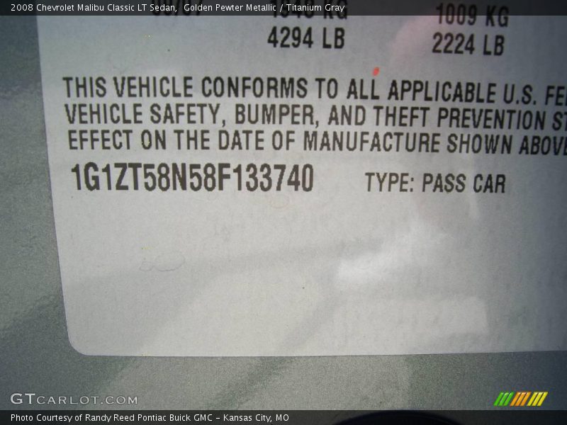 Golden Pewter Metallic / Titanium Gray 2008 Chevrolet Malibu Classic LT Sedan