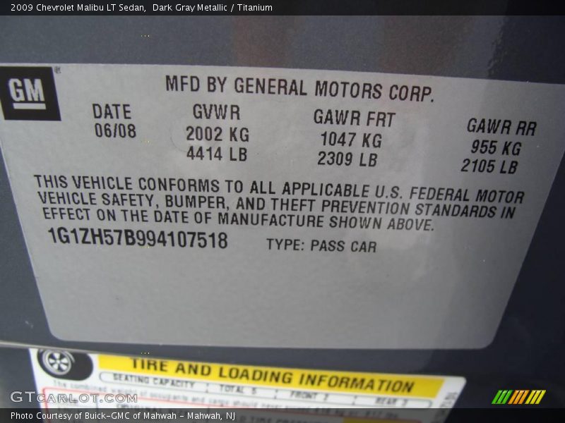 Dark Gray Metallic / Titanium 2009 Chevrolet Malibu LT Sedan