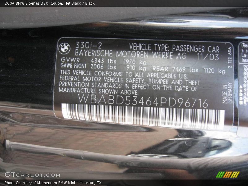 Jet Black / Black 2004 BMW 3 Series 330i Coupe
