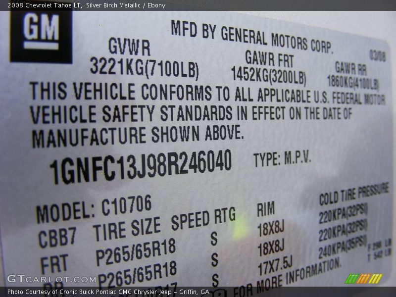 Silver Birch Metallic / Ebony 2008 Chevrolet Tahoe LT