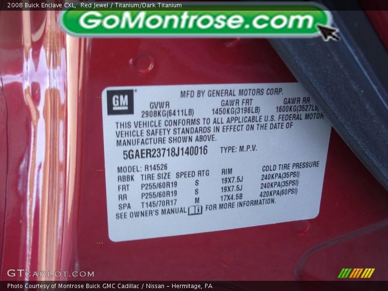 Red Jewel / Titanium/Dark Titanium 2008 Buick Enclave CXL