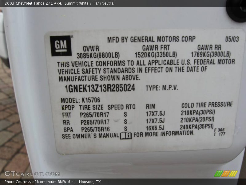 Summit White / Tan/Neutral 2003 Chevrolet Tahoe Z71 4x4