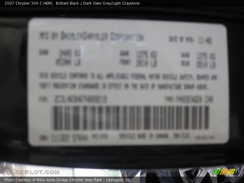Brilliant Black / Dark Slate Gray/Light Graystone 2007 Chrysler 300 C HEMI