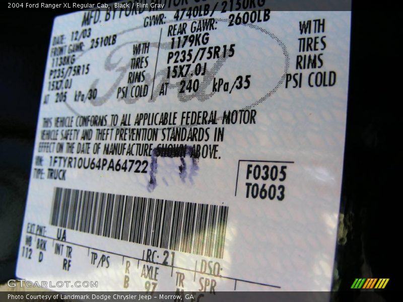 Black / Flint Gray 2004 Ford Ranger XL Regular Cab