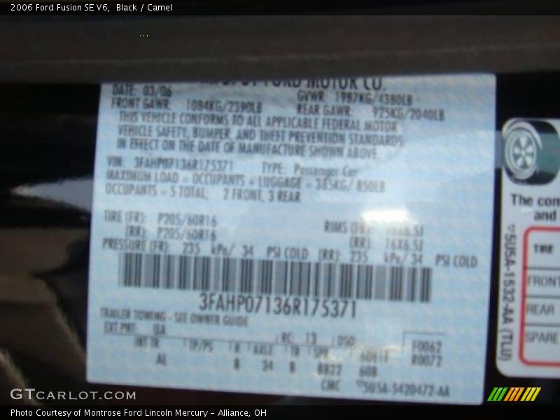 Black / Camel 2006 Ford Fusion SE V6