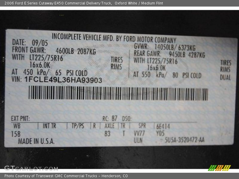 Oxford White / Medium Flint 2006 Ford E Series Cutaway E450 Commercial Delivery Truck