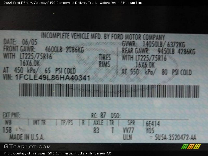 Oxford White / Medium Flint 2006 Ford E Series Cutaway E450 Commercial Delivery Truck