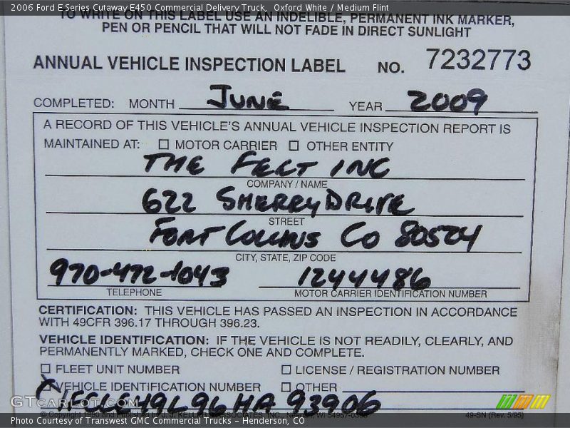 Oxford White / Medium Flint 2006 Ford E Series Cutaway E450 Commercial Delivery Truck