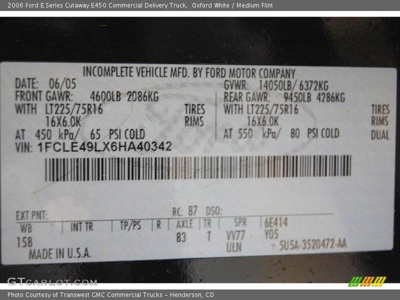 Oxford White / Medium Flint 2006 Ford E Series Cutaway E450 Commercial Delivery Truck