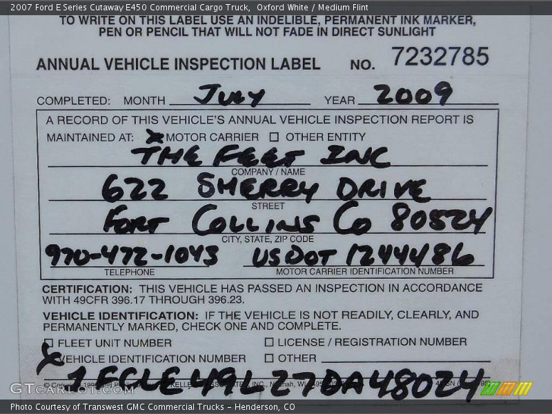 Oxford White / Medium Flint 2007 Ford E Series Cutaway E450 Commercial Cargo Truck