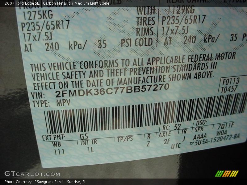Carbon Metallic / Medium Light Stone 2007 Ford Edge SE