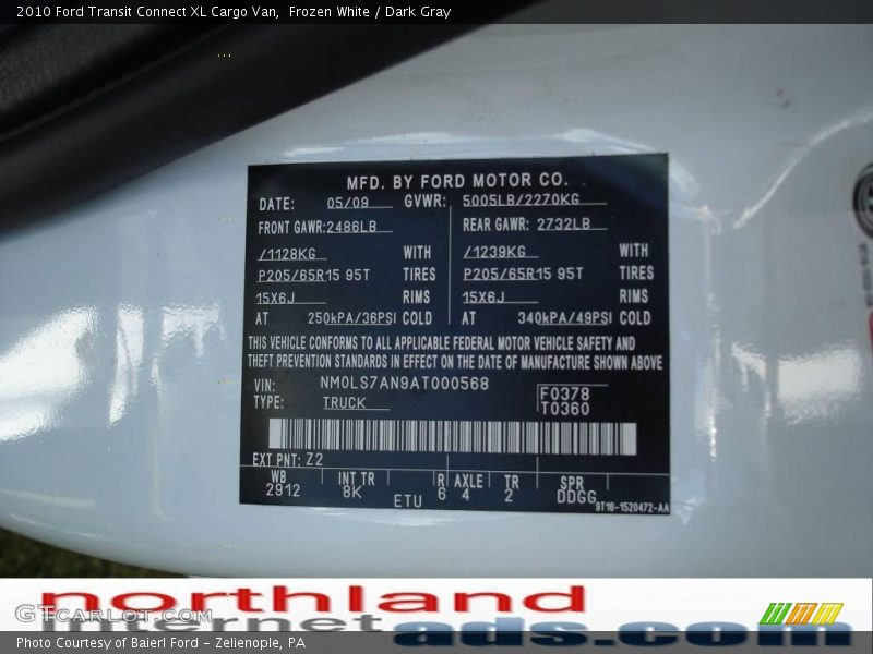 Frozen White / Dark Gray 2010 Ford Transit Connect XL Cargo Van