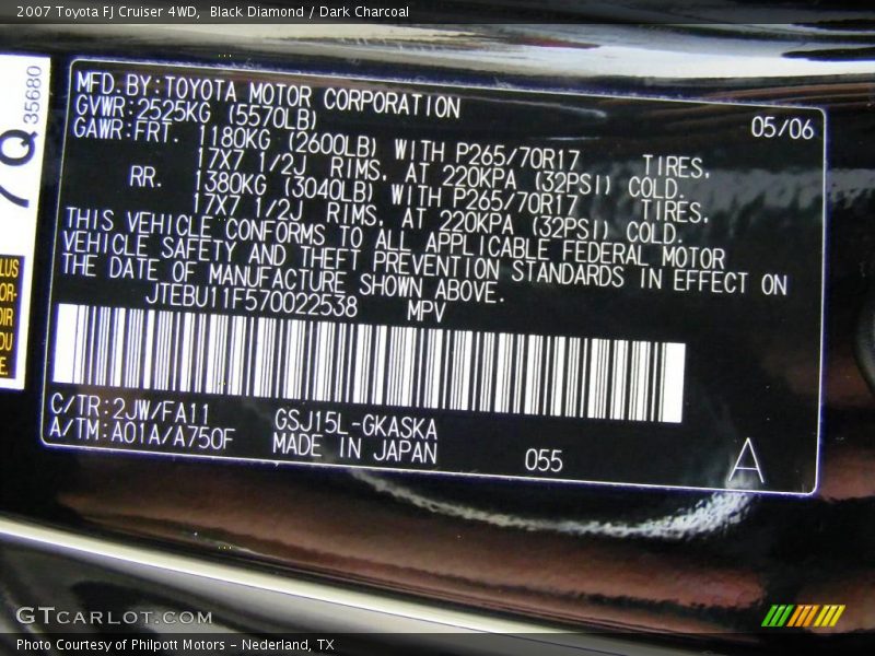 Black Diamond / Dark Charcoal 2007 Toyota FJ Cruiser 4WD