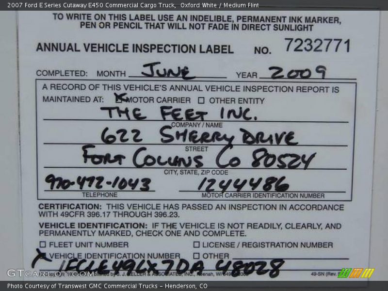 Oxford White / Medium Flint 2007 Ford E Series Cutaway E450 Commercial Cargo Truck