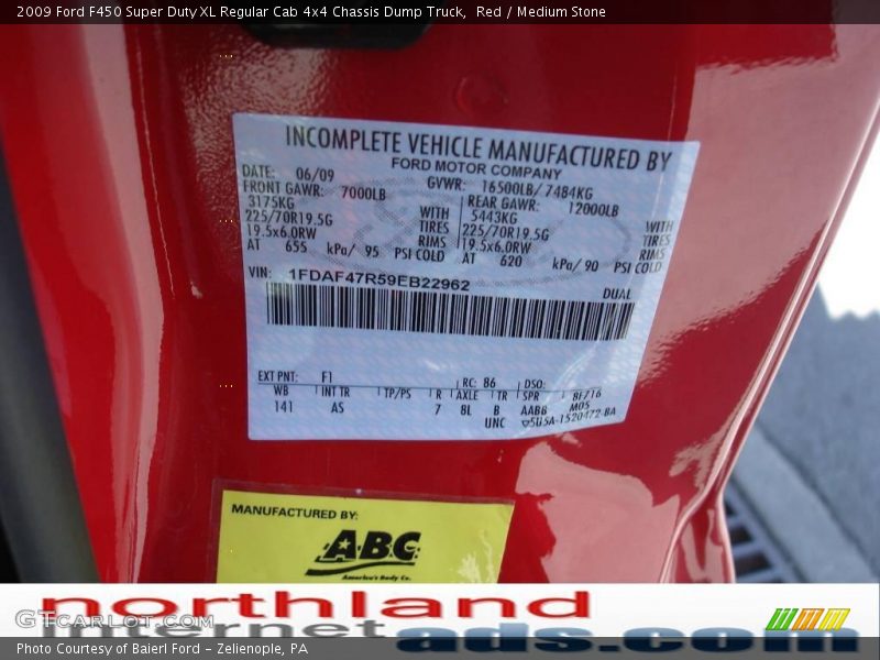 Red / Medium Stone 2009 Ford F450 Super Duty XL Regular Cab 4x4 Chassis Dump Truck