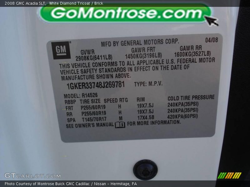 White Diamond Tricoat / Brick 2008 GMC Acadia SLT