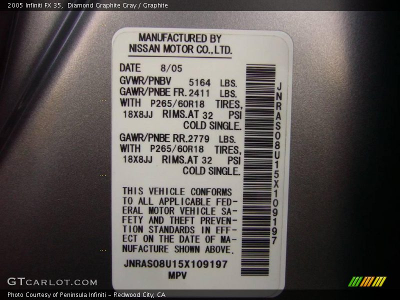 Diamond Graphite Gray / Graphite 2005 Infiniti FX 35