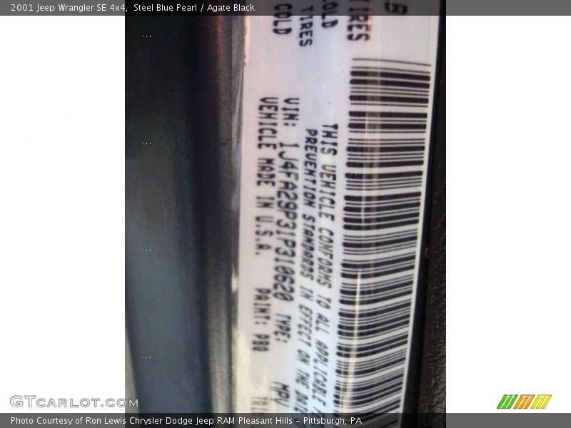 Steel Blue Pearl / Agate Black 2001 Jeep Wrangler SE 4x4