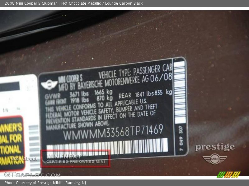 Hot Chocolate Metallic / Lounge Carbon Black 2008 Mini Cooper S Clubman