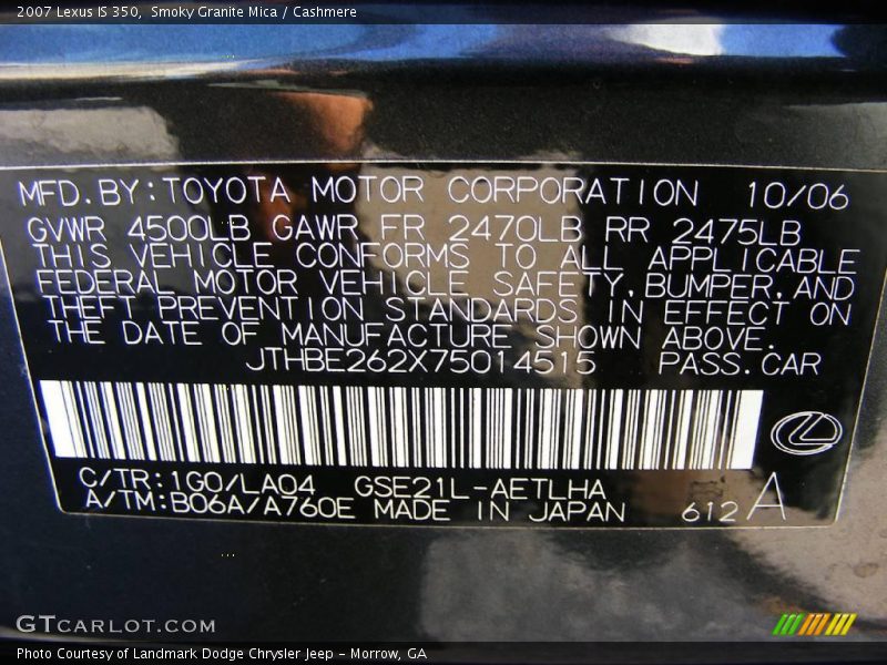 Smoky Granite Mica / Cashmere 2007 Lexus IS 350