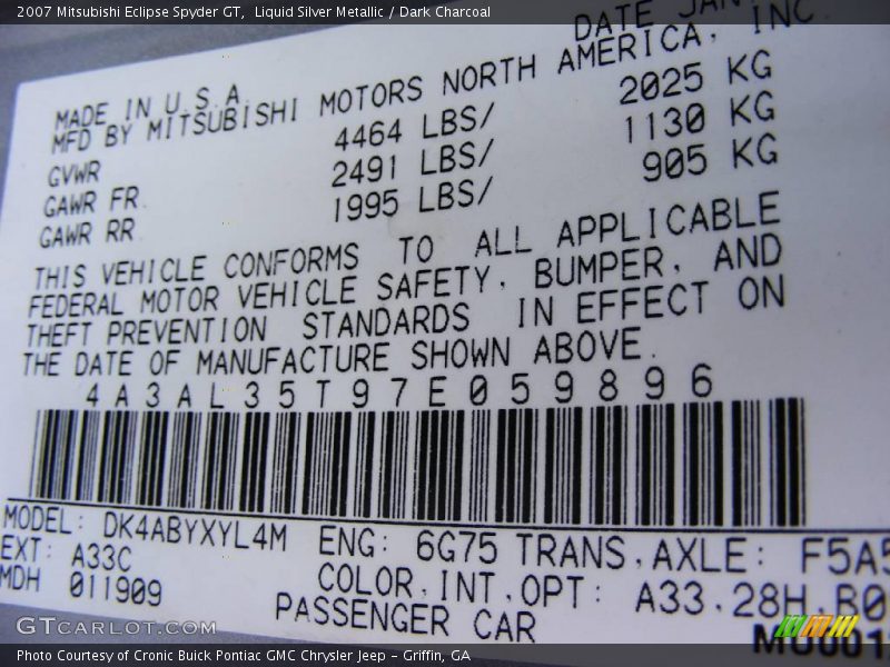 Liquid Silver Metallic / Dark Charcoal 2007 Mitsubishi Eclipse Spyder GT