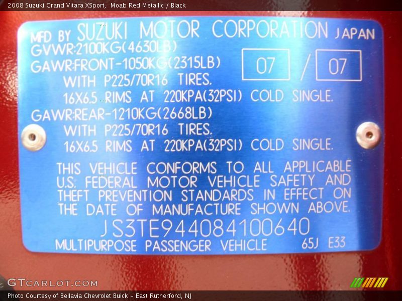Moab Red Metallic / Black 2008 Suzuki Grand Vitara XSport