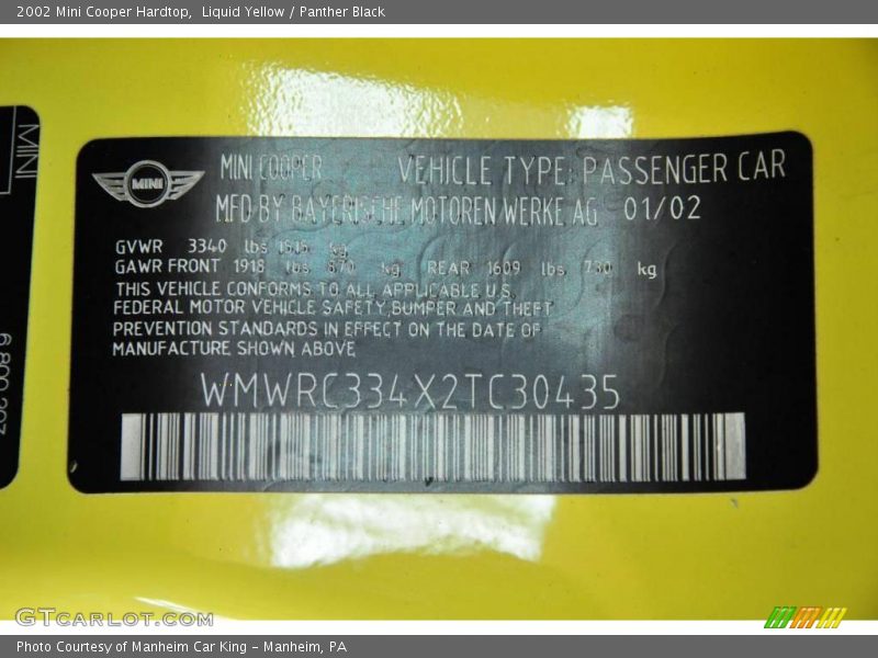 Liquid Yellow / Panther Black 2002 Mini Cooper Hardtop