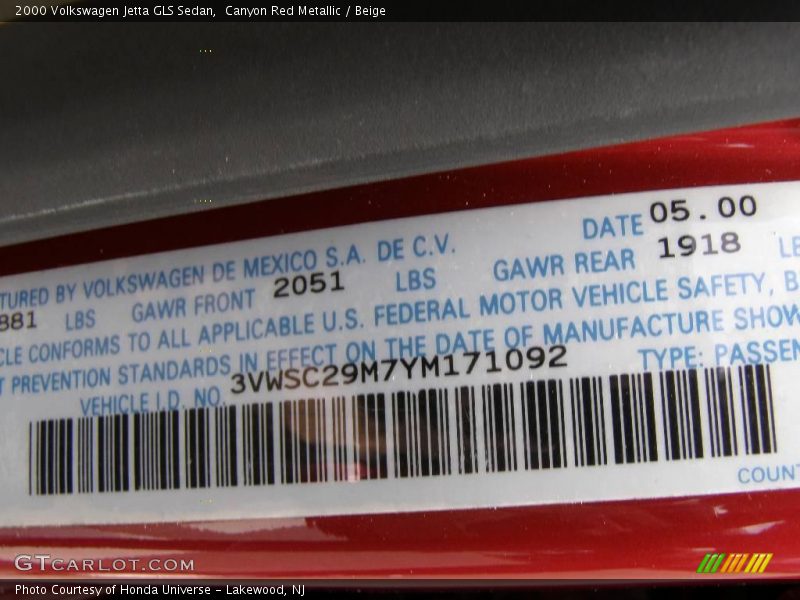 Canyon Red Metallic / Beige 2000 Volkswagen Jetta GLS Sedan