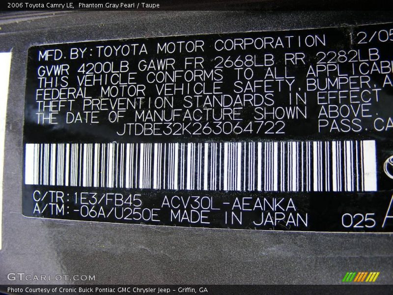 Phantom Gray Pearl / Taupe 2006 Toyota Camry LE