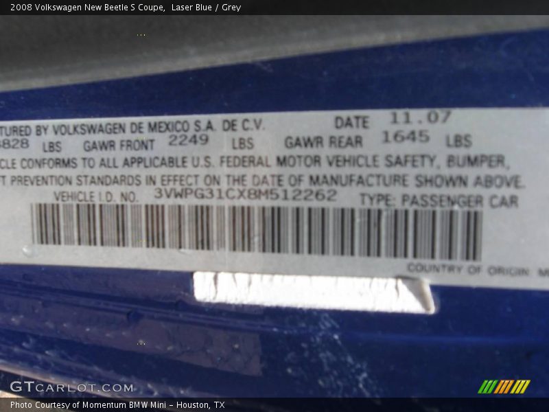 Laser Blue / Grey 2008 Volkswagen New Beetle S Coupe