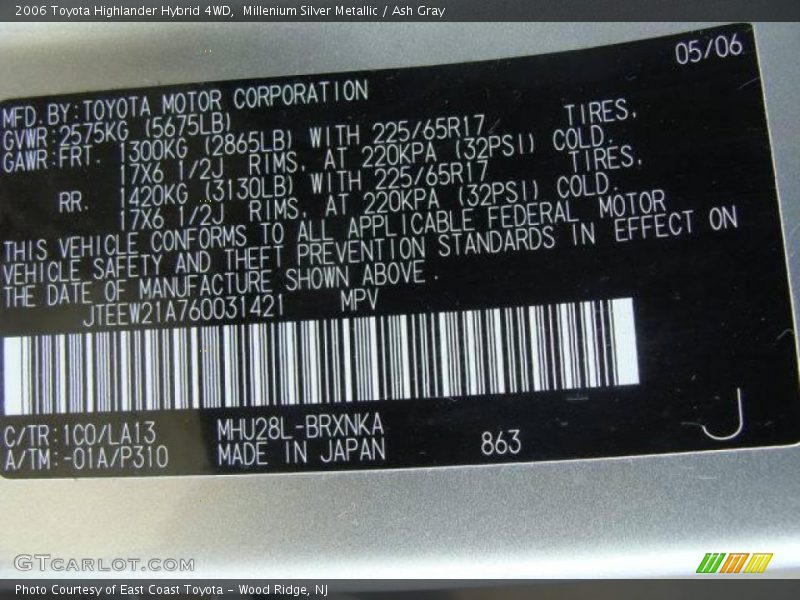 Millenium Silver Metallic / Ash Gray 2006 Toyota Highlander Hybrid 4WD