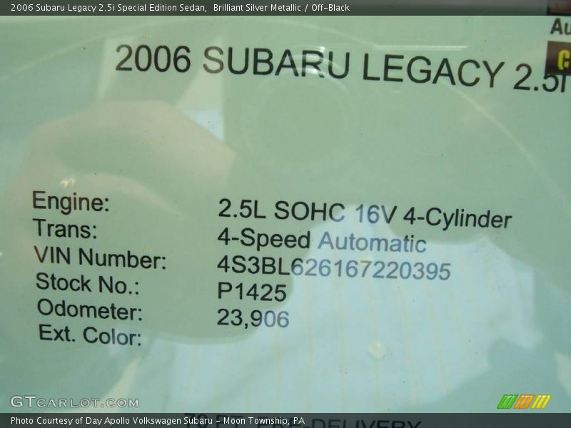 Brilliant Silver Metallic / Off-Black 2006 Subaru Legacy 2.5i Special Edition Sedan