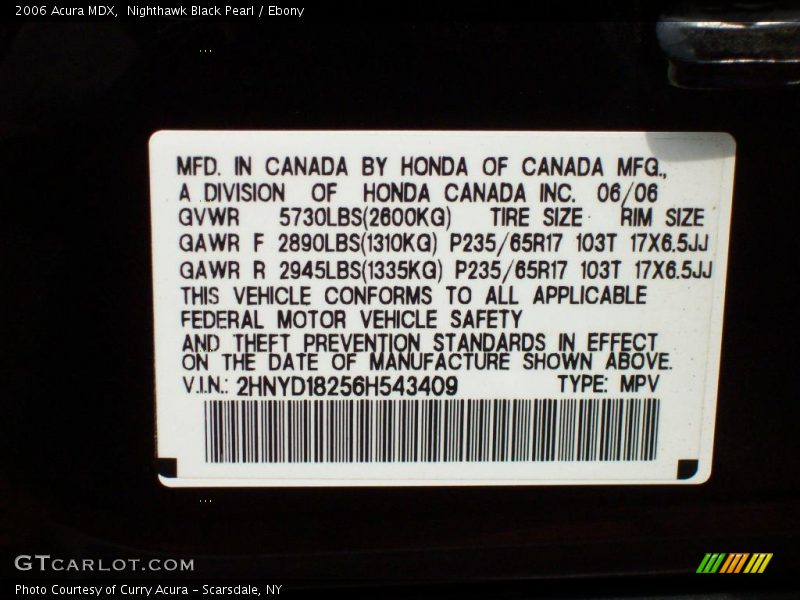 Nighthawk Black Pearl / Ebony 2006 Acura MDX