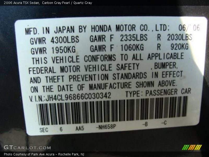 Carbon Gray Pearl / Quartz Gray 2006 Acura TSX Sedan
