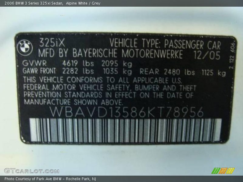 Alpine White / Grey 2006 BMW 3 Series 325xi Sedan